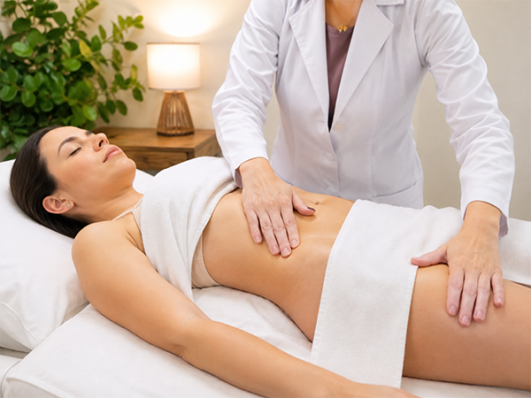 Fisioterapeuta realizando atendimento manual em ambiente clínico